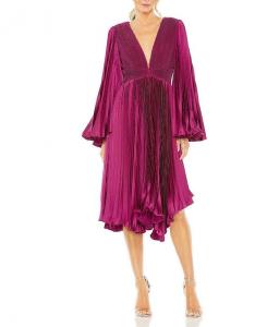 Длинное платье с расклешенными рукавами и плиссировкой Mac Duggal, розовый