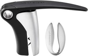 Штопор с рычажным механизмом LM-150 с резаком для капсул, для извлечения винных пробок, серебристо-черный, сплав цинка и полиамида