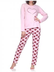 NORMANN Пижама с длинными рукавами, украшенная сердечками и горошком, розового цвета