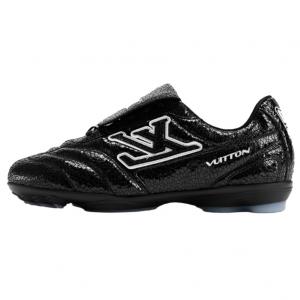 Louis Vuitton Футбольные низкие повседневные кроссовки Footprint Soccer из коровьей кожи, унисекс, черный