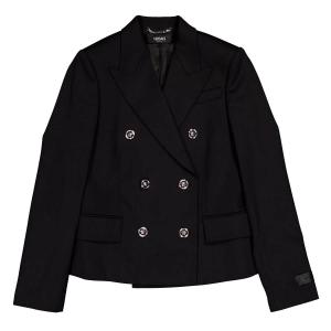 Укороченный двубортный шерстяной блейзер Versace, черный