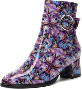 Женские ботильоны SKYSTERRY на молнии, модные, с лакированным носком, для улицы, с массивным низким каблуком, 2 дюйма, Purple Blue Paint