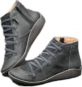 Ботильоны для женщин с поддержкой свода стопы, невысокий каблук, модные, на шнуровке с молнией, повседневные короткие ботильоны, на быструю обувь, винтажная кожа, женские кроссовки, осень-зима, для улицы, на плоской подошве Generic, Grey