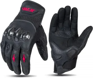 Мотоциклетные перчатки MOTOCENTRIC из карбоновой кожи для мужчин и женщин, с двумя пальцами для сенсорного экрана, дышащие, летние, для езды на велосипеде, гонок, велоспорта (черные, размер M), Black