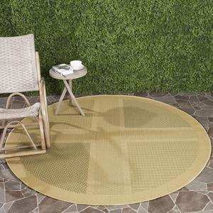 Ковер SAFAVIEH, 201 x 201 см, Washable Rug Outdoor Courtyard Collection - круглый, Natural & Olive, без линьки и легкий в уходе, идеален для патио, заднего двора, прихожей (CY1928-1E01)