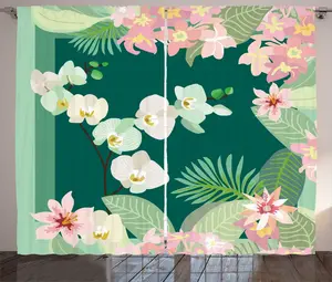 Штора ABAKUHAUS Орхидея в деревенском стиле, Букеты тропических джунглей, универсальная ленточная штора для гостиной с петлями и крючками, 280 x 225 см, мятно-зеленый и лесной зеленый Abakuhaus
