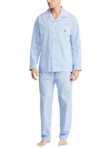 Хлопковый комплект пижамы из поплина в мини-клетку Ralph Lauren, Blue Sky