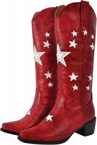 Женские ковбойские сапоги Yolkomo, красные вестерн сапоги для ковбойш, заостренный носок, средняя голень, до колена