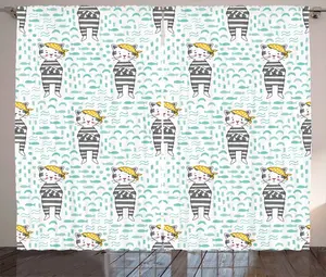 Штора для детского сада ABAKUHAUS в деревенском стиле, с изображением котов и банданы, универсальная, для гостиной, с петлями и крючками, 280 x 175 см, бледно-зелено-желтый Abakuhaus