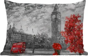 Подушка для улицы - Картина - Биг-Бен - Красный - Зонт - 60 x 40 см - Устойчива к погодным условиям - Подушка для отдыха - Декоративная подушка - Подушка для дома MuchoWow