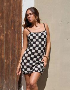 4th & Reckless x Luana Barron Пэчворк крючком мини-пляжное платье ками в черно-белом цвете