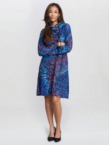 Платье миди с длинным рукавом и воротником-воронкой в стиле animal print Gina Bacconi