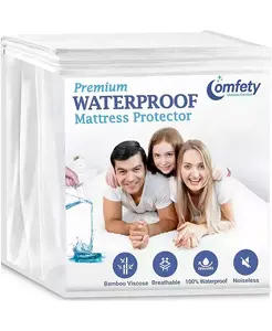 Водонепроницаемый наматрасник из бамбуковой вискозы, ультрамягкий, герметичный чехол для матраса - гипоаллергенный, дышащий, не мнется и бесшумный Comfety, white