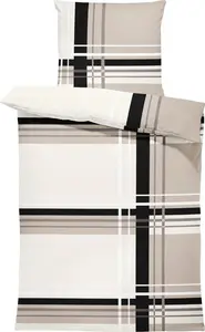 Фланелевое постельное белье 155x220 см в графическую полоску современное бежевое зимнее хлопковое One-Home