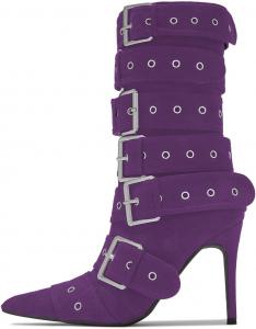 Женские модные ботинки YDN до середины икры с заостренным носком, пряжкой, на каблуке-стилетто, с молнией, для вечеринок, шопинга и повседневной носки, размеры US 4-16, Purple