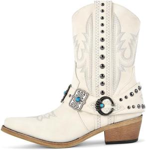 Только сапоги Cowgirl Western для женщин, высокие до щиколотки, с вышивкой, заостренным носком, ковбойские, для родео и кантри-концертов Only maker, Beige