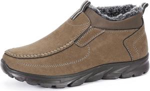 Мужские зимние ботинки с меховой подкладкой, удобные сапожки без застежек для среднего возраста и пожилых, повседневная обувь Generic, Apricot