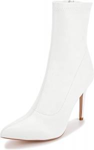 Женские ботильоны CAMSSOO на шпильке, высокие каблуки, сексуальные с острым носком, с боковой молнией, носочные ботинки, удобные ботильоны средней высоты, White Matte Pu