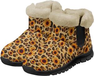 Женские ботильоны с противоскользящей подошвой, зимние ботинки с меховой подкладкой, уютные теплые домашние зимние обувь Chririnla, Brown Cheetah Animal Skin Sunflowers