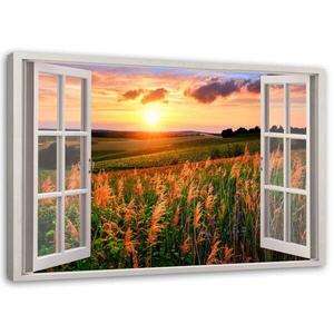 Картина Feeby Fenster Sonnenuntergang Blumen, 100x70x2 см, желтый