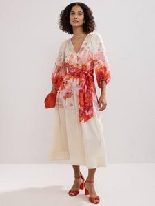 Платье миди Jaslyn с V-образным вырезом и цветочным принтом из льняной смеси с TENCEL Lyocell Phase Eight