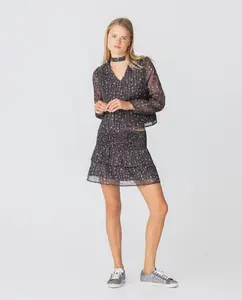 Мини-юбка с принтом и оборками Noon, черный