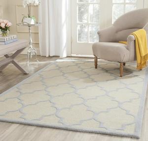 Ковер SAFAVIEH, 122 x 183 см, Cambridge Collection, Ivory & Light Blue, ручной работы марокканский узор Trellis из шерсти, идеально для помещений с высокой проходимостью: прихожая, гостиная, спальня (CAM134F)