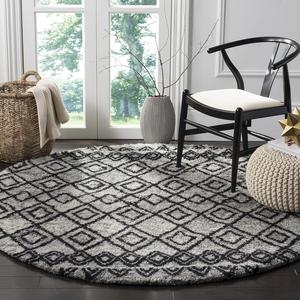 Ковер SAFAVIEH, 183 x 183 см, Casablanca Collection, круглый, Grey & Charcoal, ручной работы марокканский бохо из новозеландской шерсти, идеально подходит для помещений с высокой проходимостью в гостиной, спальне (CSB845K)