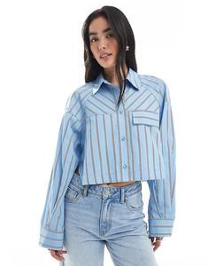 Укороченная рубашка свободного кроя с карманом из премиального хлопка в полоску от ASOS DESIGN