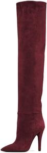FSJ Женские сексуальные ботфорты выше колена на конусообразном высоком каблуке, эластичные зимние туфли для платья, размер, Wine