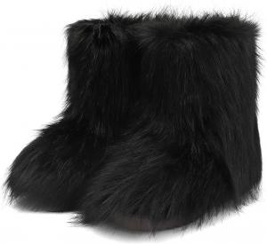 Женские сапоги из искусственного меха, пушистые короткие зимние ботинки до щиколотки, средней длины, мягкие, для улицы и дома, на плоской подошве, удобные MAIJED, Black