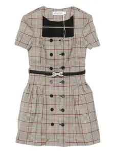 Клетчатое платье мини с короткими рукавами Self-Portrait, нейтральный