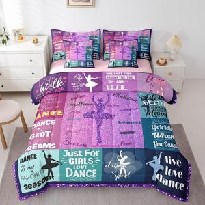 Erosebridal Комплект постельного белья Dance Lover Neon Ballet Girl Reversible Patchwork, Purple Teal