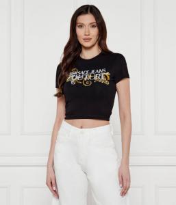Футболка женская Versace Jeans Couture короткая с узором, черный