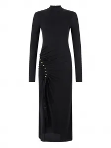 Платье миди с высоким воротником и сборками Roberto Cavalli, черный