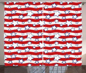 Шторы ABAKUHAUS (США) в деревенском стиле с горизонтальными волнистыми полосками, универсальные, с петлями и крючками, для гостиной, 280 x 245 см, темно-синий, белый, красный. Abakuhaus