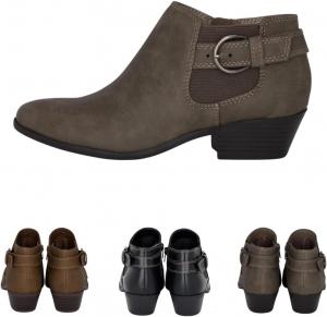 Chariot & Co: Kiki - Женские вестерн-ботильоны Chelsea с круглым носком и застежкой на пряжку, скуластый каблук, D-Taupe Pu