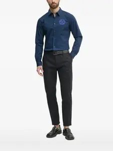 Рубашка с длинными рукавами и вышитым логотипом Versace Jeans Couture, синий