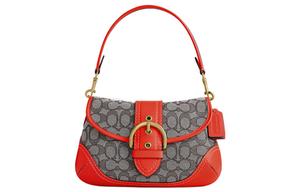 Сумка-месяц Soho Jacquard из кожи, большая женская наплечная сумка оранжевого и серого цвета COACH