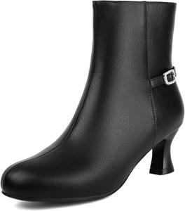 Ботильоны на низком каблуке для женщин с круглым носком и молнией, массивный каблук Taxutixieye, 90 Black