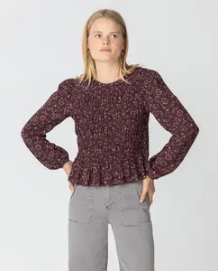 Женская блузка с длинным рукавом, деталями сборки Noon, бордовый