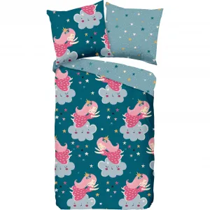 Доброе утро детское постельное белье "Принцесса", хлопок, 135х200, молния, двусторонний вид, для девочек, принцесса Good Morning, синий/розовый