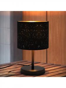 ZMH Настольная лампа, 1 лампочка, цоколь E27, черная, круглая, в винтажном стиле, с тканевым абажуром