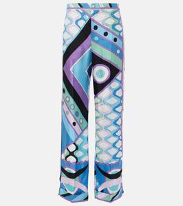 Широкие брюки Vivara mid-rise из шелка Pucci, Celeste/Bianco