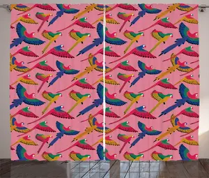 Штора ABAKUHAUS "Птицы в деревенском стиле", тропические попугаи с длинными хвостами, для спальни, со сборками, петлями и крючками, 280 x 225 см, пастельно-розовый, многоцветный Abakuhaus