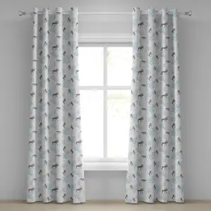 Штора на люверсах ABAKUHAUS с изображением лося, в стиле ретро, с изображением зимнего леса, оленей и деревьев, снежная рождественская природа, декоративные двухпанельные шторы, 280 x 245 см, коричнево-синие цвета Abakuhaus