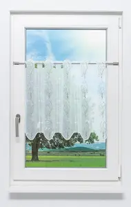 Штора для кафе, кружево Плауэн - Пламя (Ш x В) 147,60 см * 55 см, зеленый/оливковый Plauener Spitze