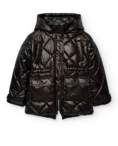 Детская парка без узоров с внешними карманами и капюшоном Boboli, черный
