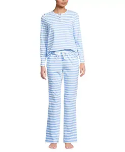 Женский трикотажный пижамный комплект из двух предметов: топ с длинным рукавом и брюки Lands' End, синий