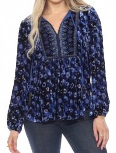 Блузка с асимметричным подолом в синем цвете Johnny Was